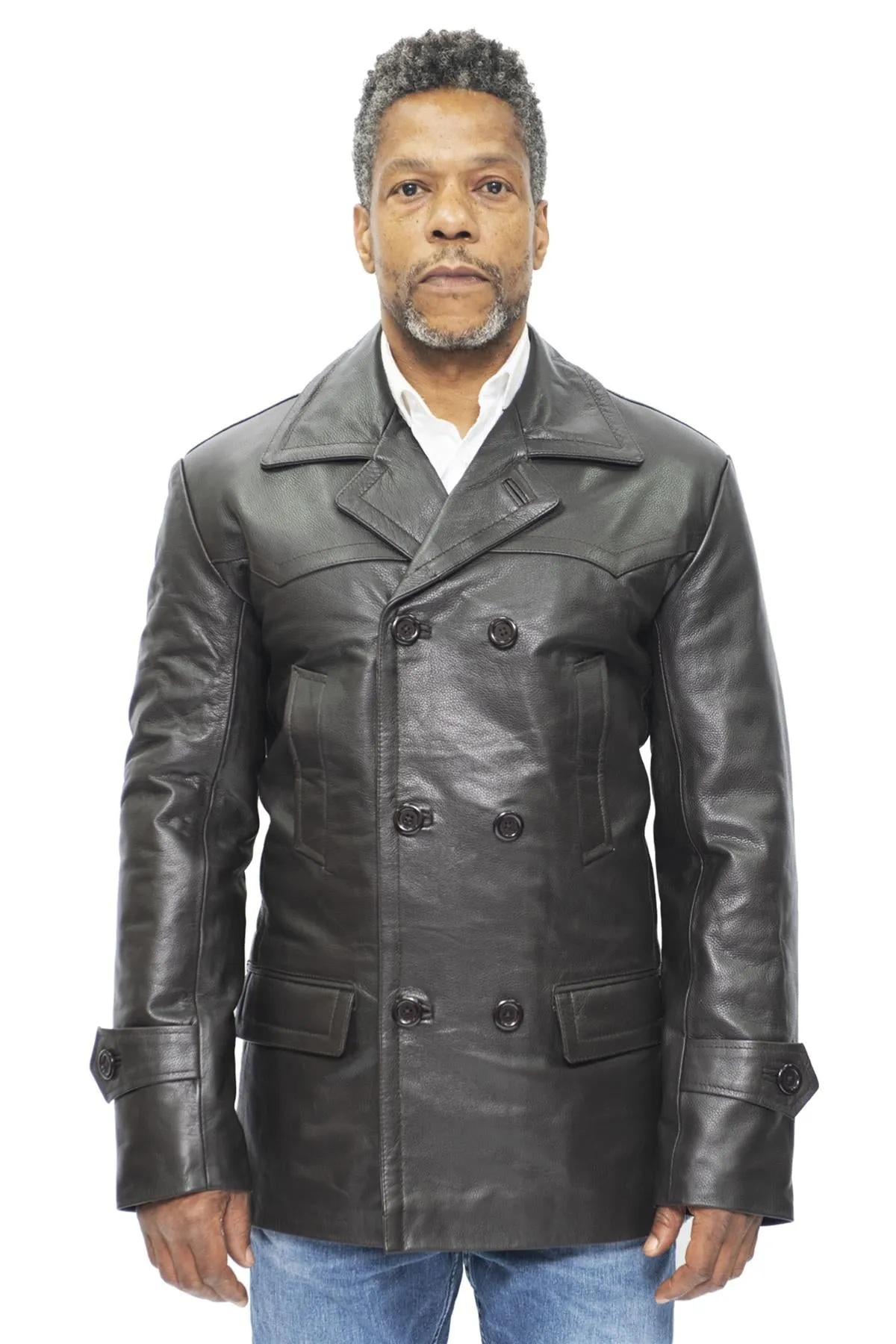 Mens Cowhide Leather Peacoat-Krakaw