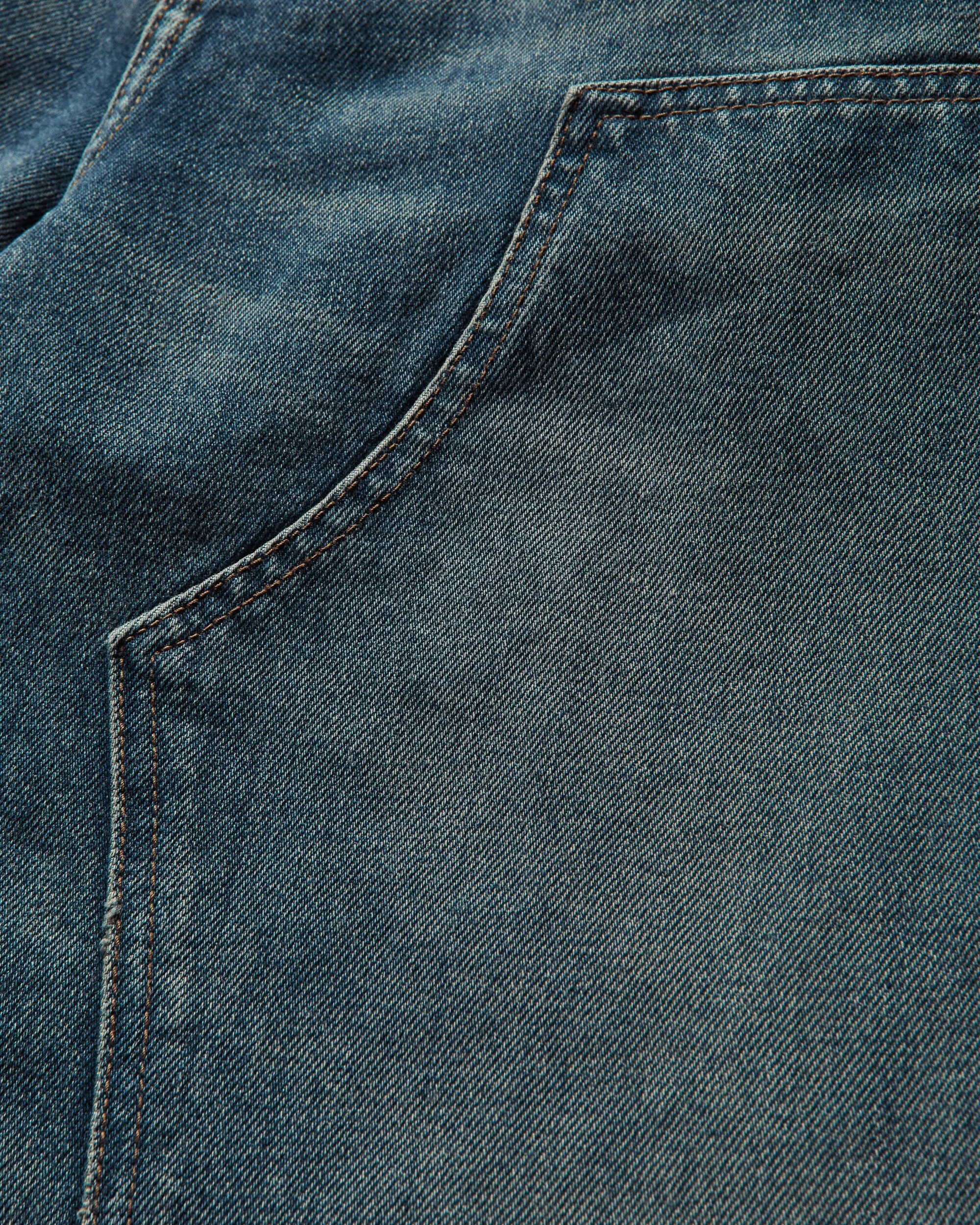 Men's Double Knee Pants Blue (Worn Used Wash)