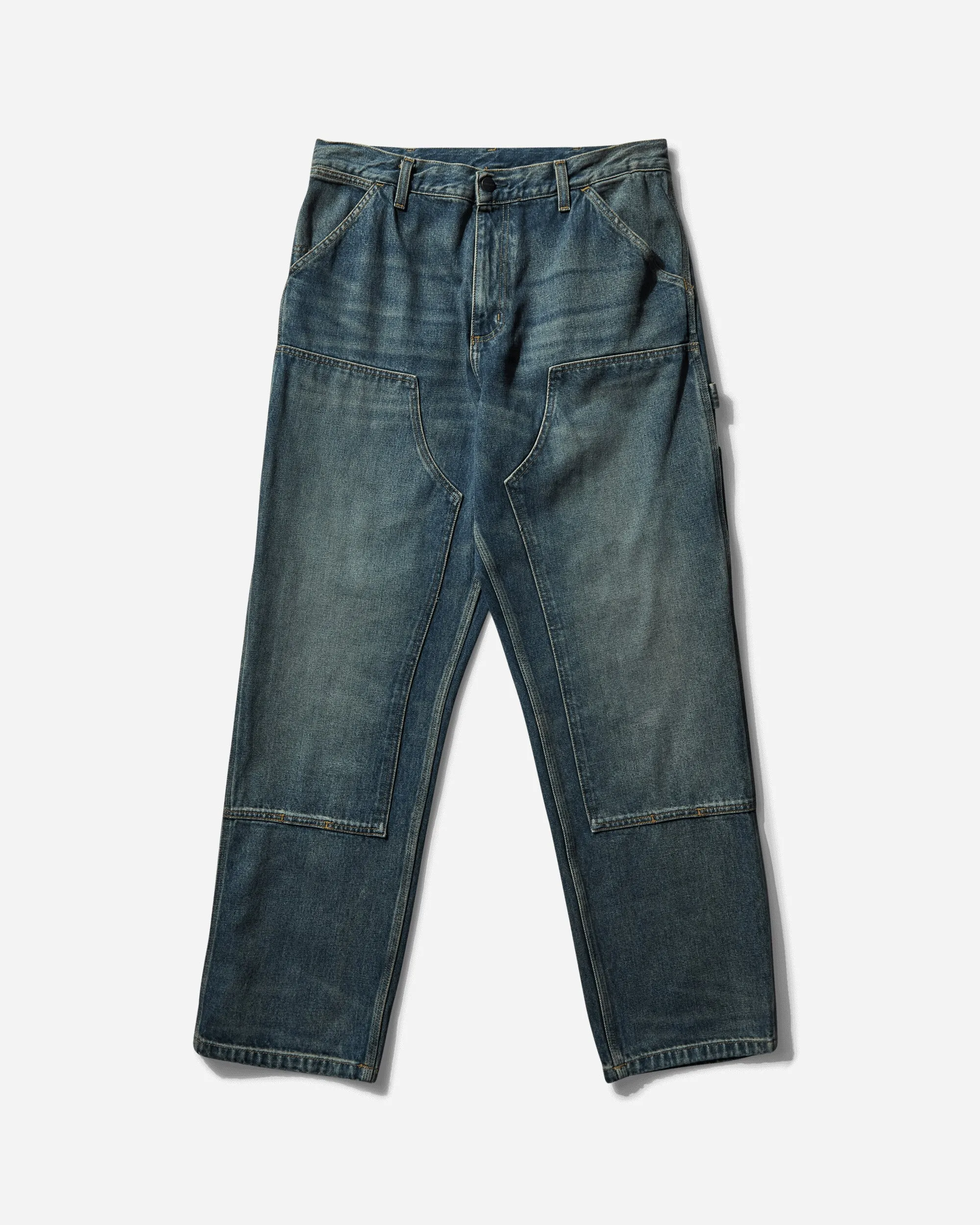 Men's Double Knee Pants Blue (Worn Used Wash)