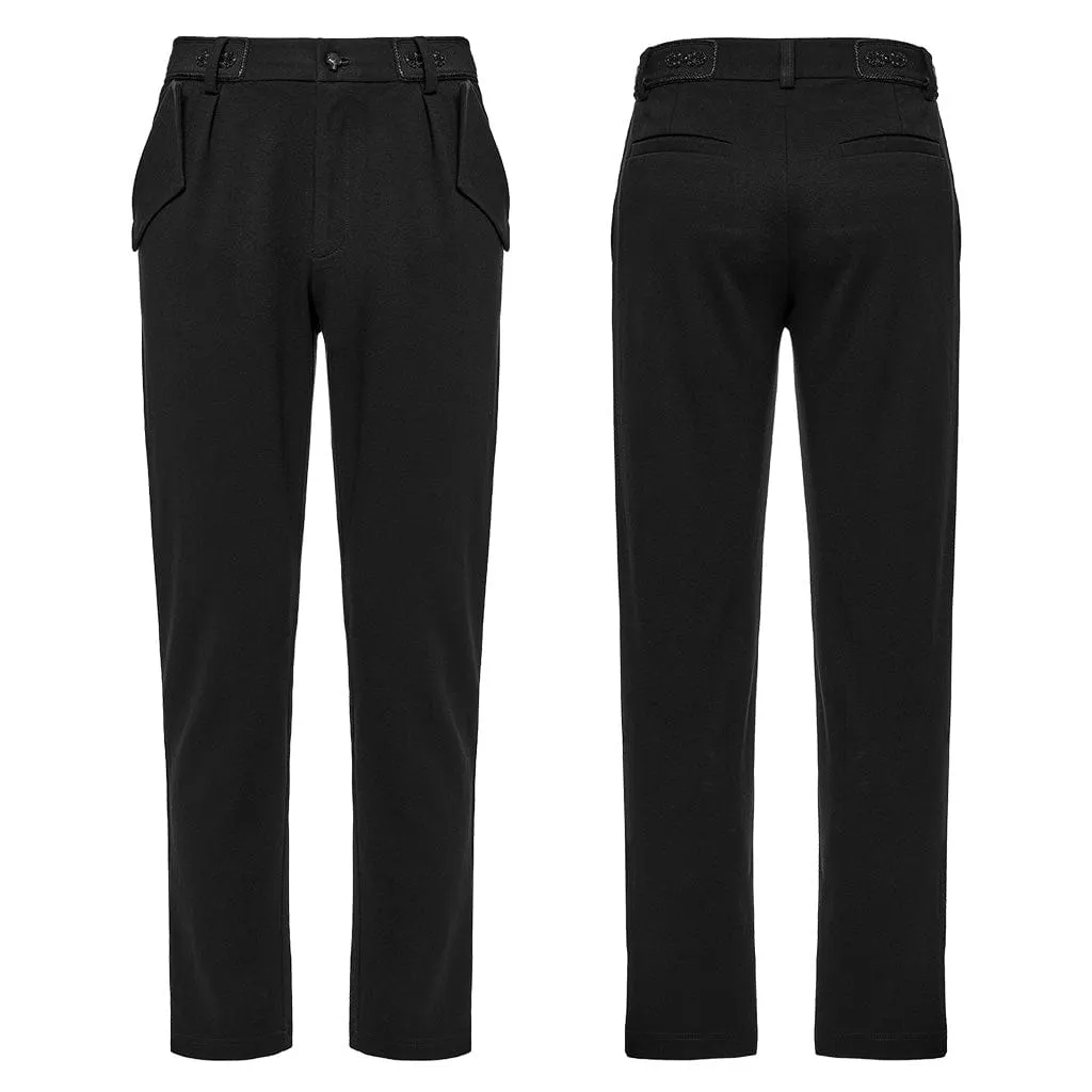 Men's Gothic Floral Buckle Waistband Pants