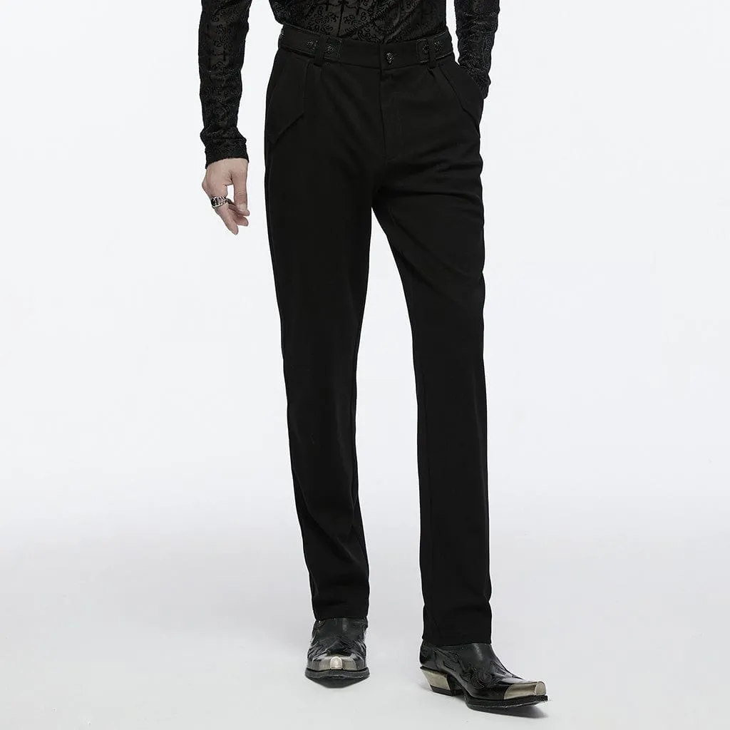 Men's Gothic Floral Buckle Waistband Pants