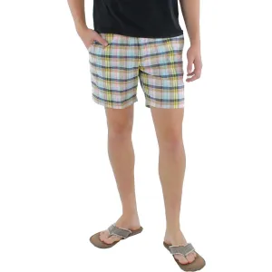 Mens Plaid 8" Inseam Flat Front