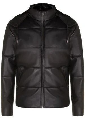 Mens Puffer Leather Bomber Jacket-Augsburg
