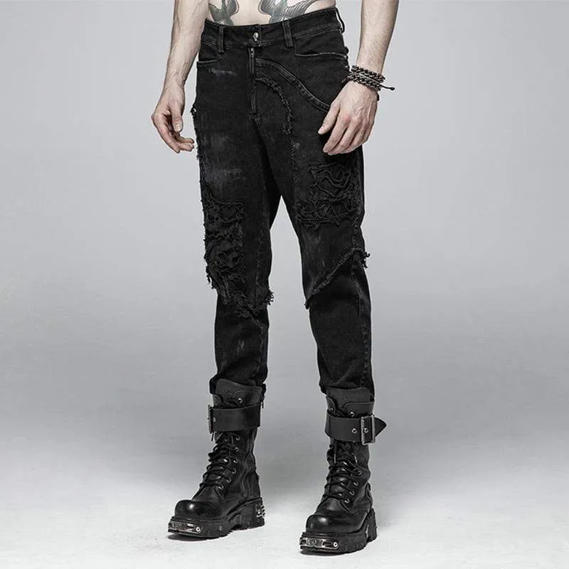 Men's Punk Ripped Denim Pants
