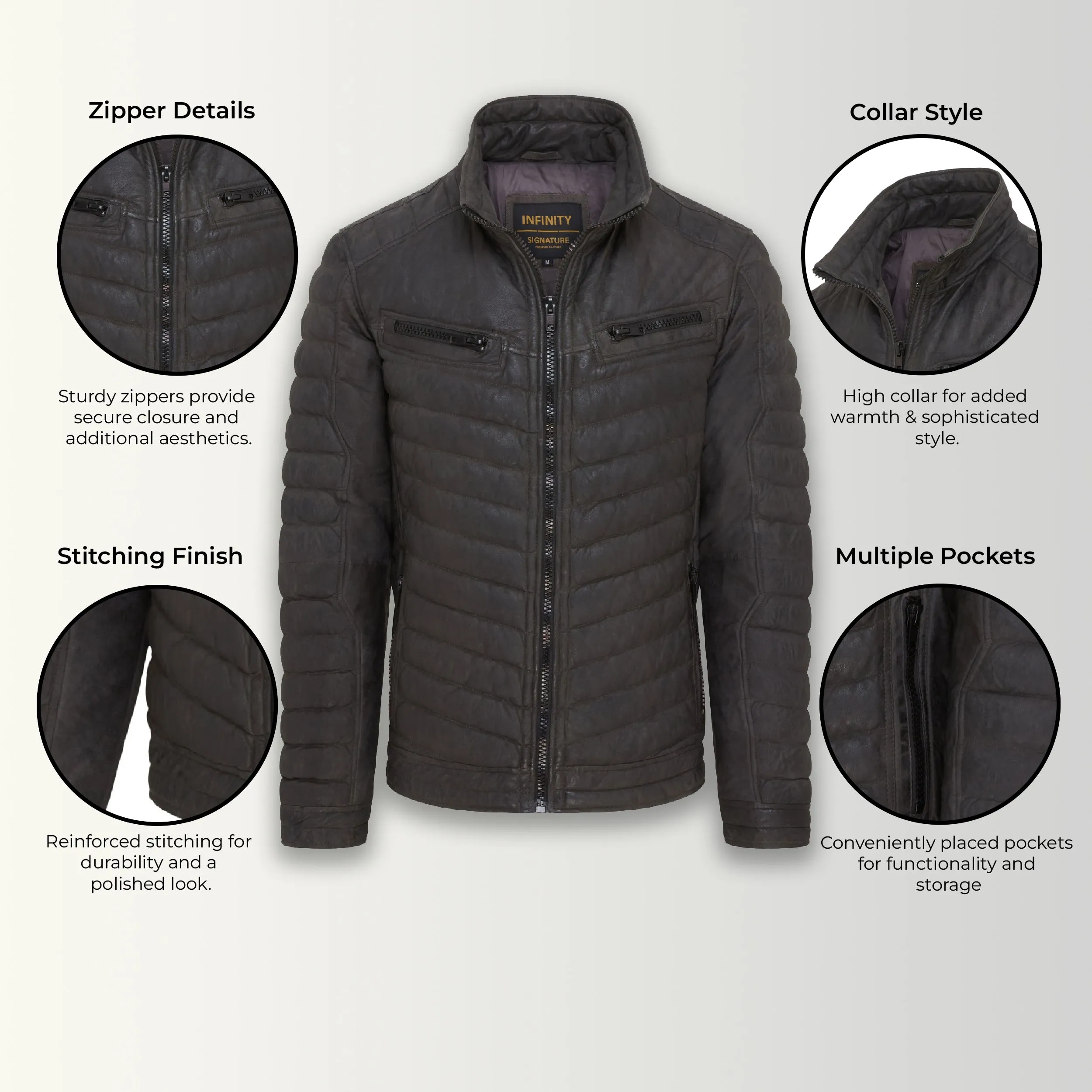 Mens Quilted Puffer Leather Bomber Jacket - Torpoint
