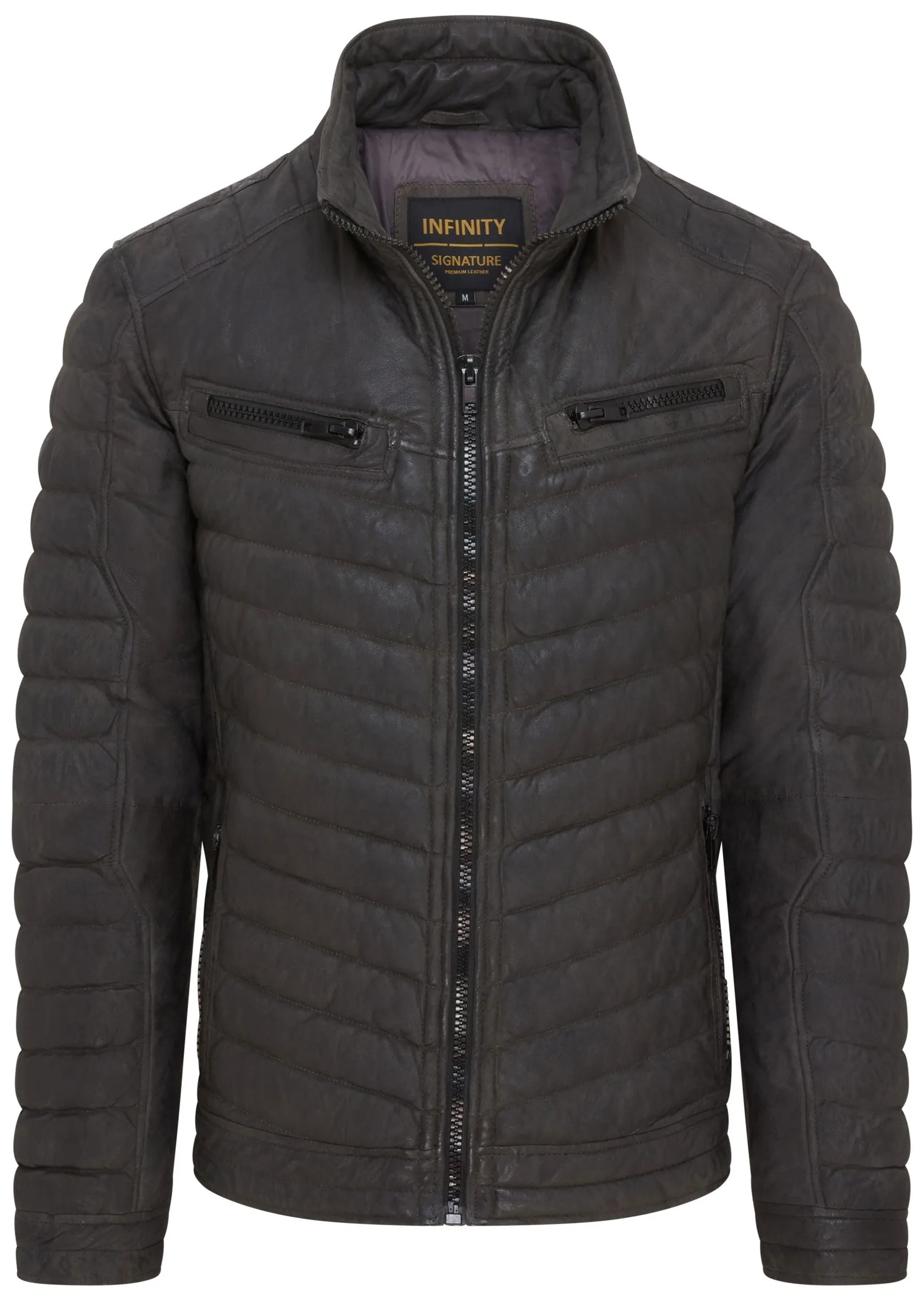 Mens Quilted Puffer Leather Bomber Jacket - Torpoint