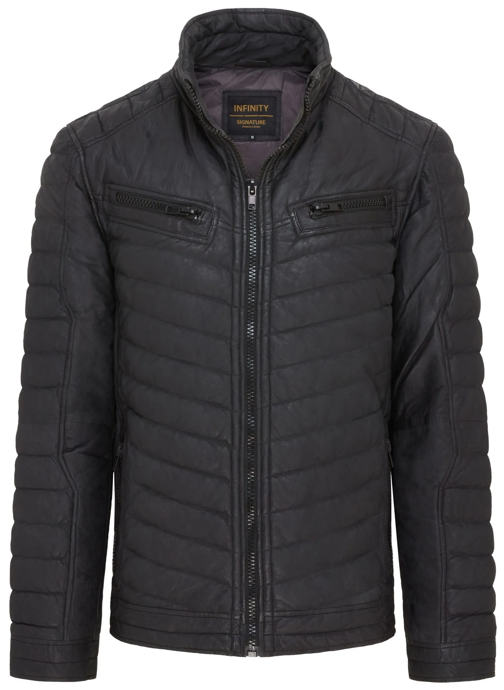 Mens Quilted Puffer Leather Bomber Jacket - Torpoint