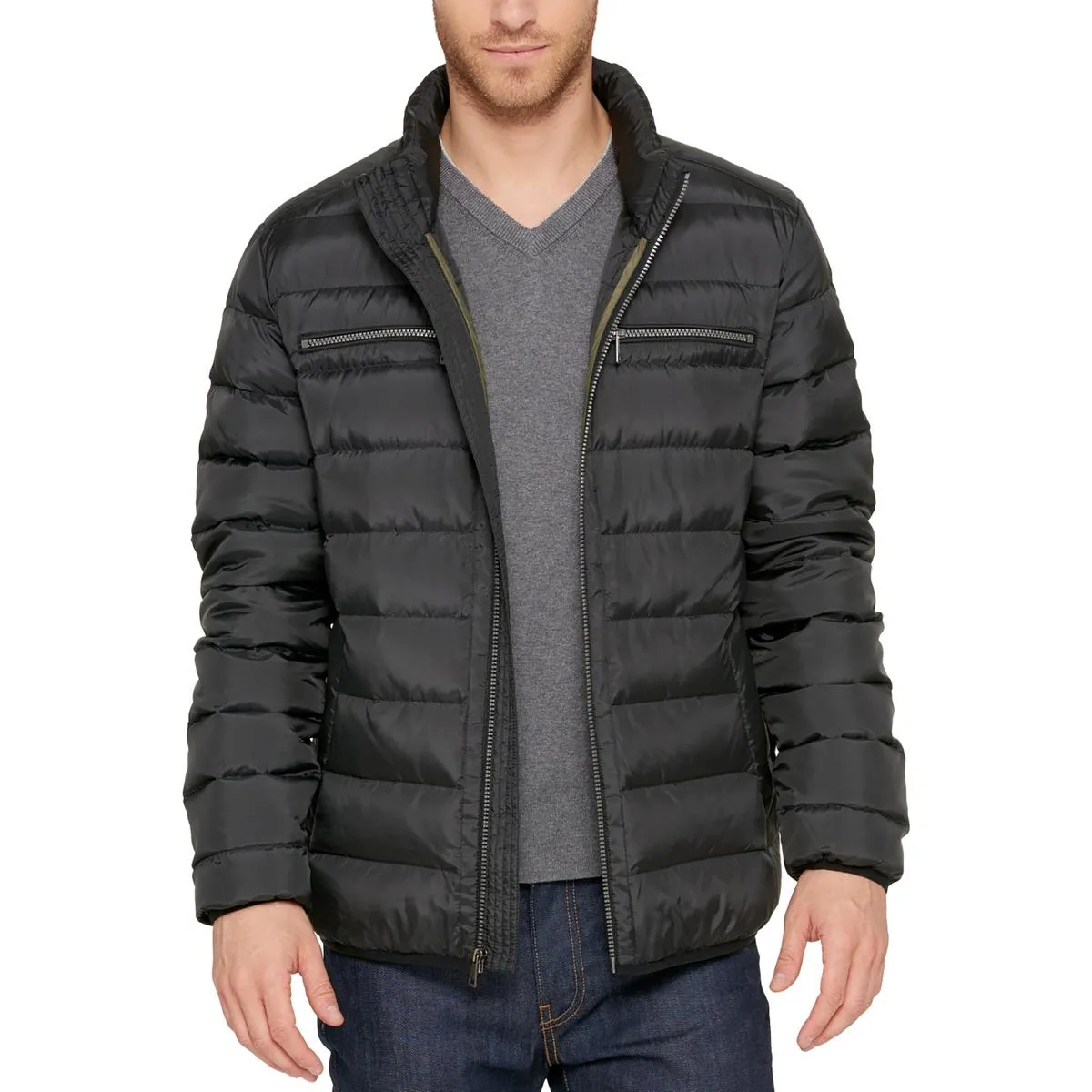Mens Solid Quilted Down Coat
