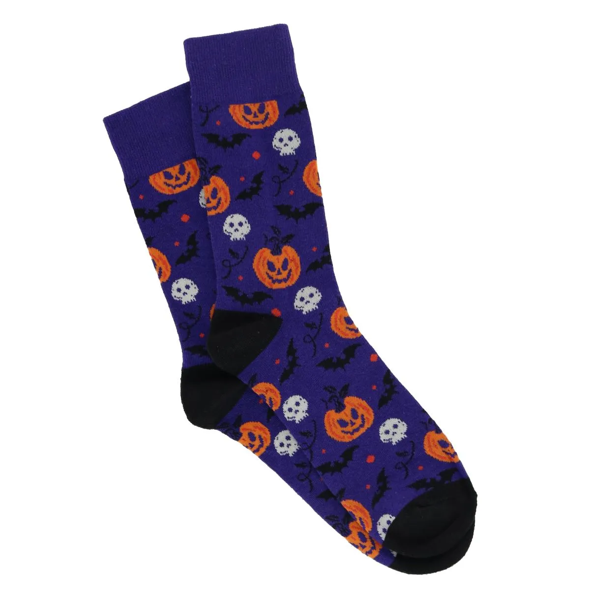 Men's Spooky Halloween Pumpkin Bats and Skull Novelty Socks (1 Pair)