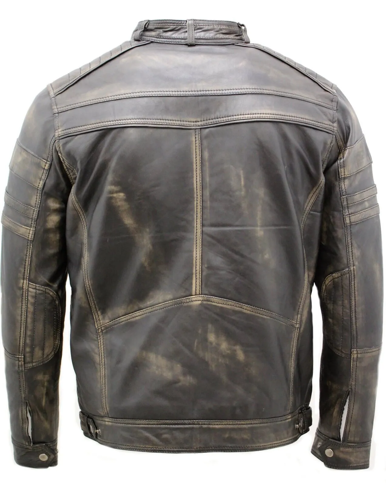 Men's Vintage Black Leather Biker Jacket-Naples