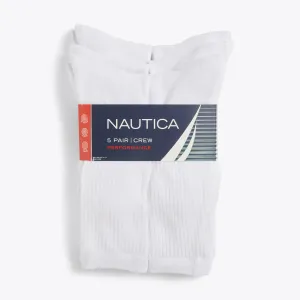 Nautica Mens Athletic Crew Socks, 5-Pack