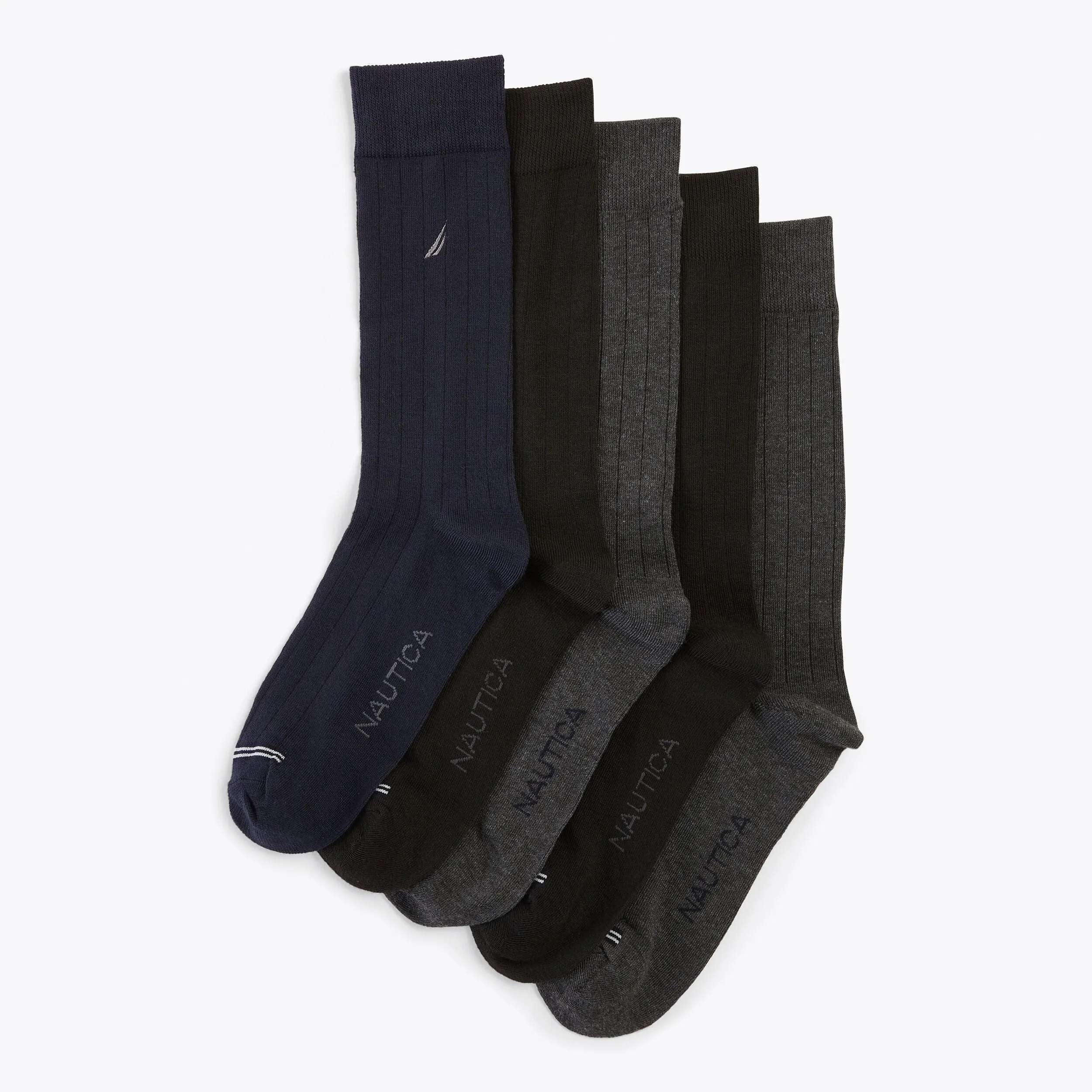 Nautica Mens Solid Ribbed Dress Socks, 5-Pack