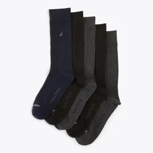 Nautica Mens Solid Ribbed Dress Socks, 5-Pack