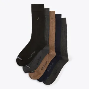 Nautica Mens Solid Ribbed Dress Socks, 5-Pack