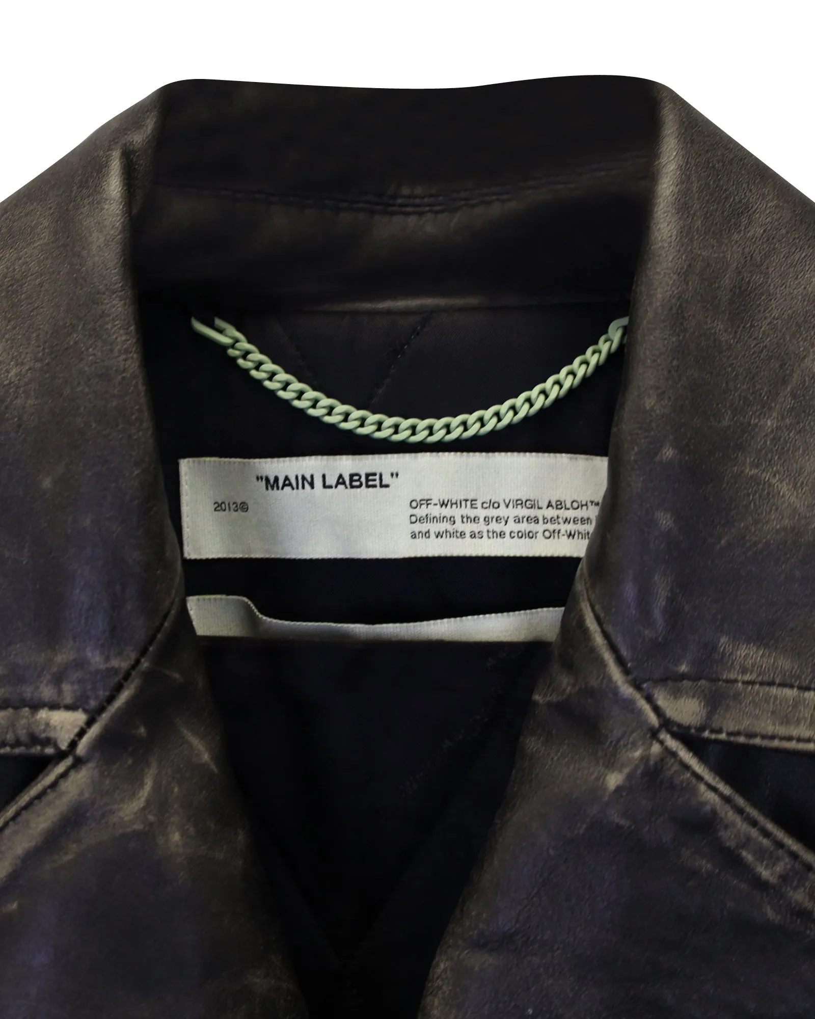 Off-White Vintage-Effect Biker Jacket in Black Leather