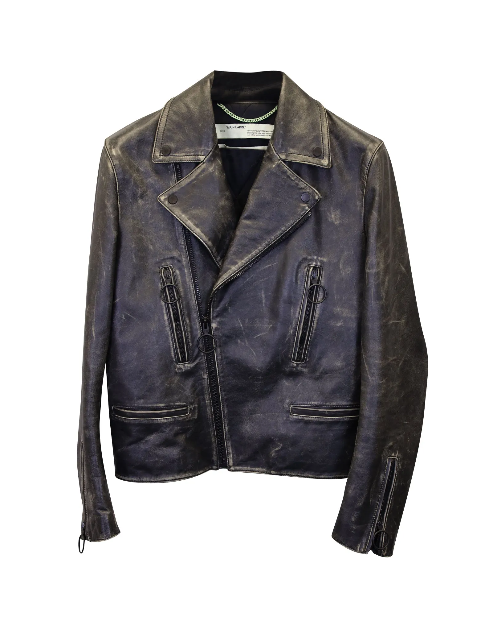 Off-White Vintage-Effect Biker Jacket in Black Leather