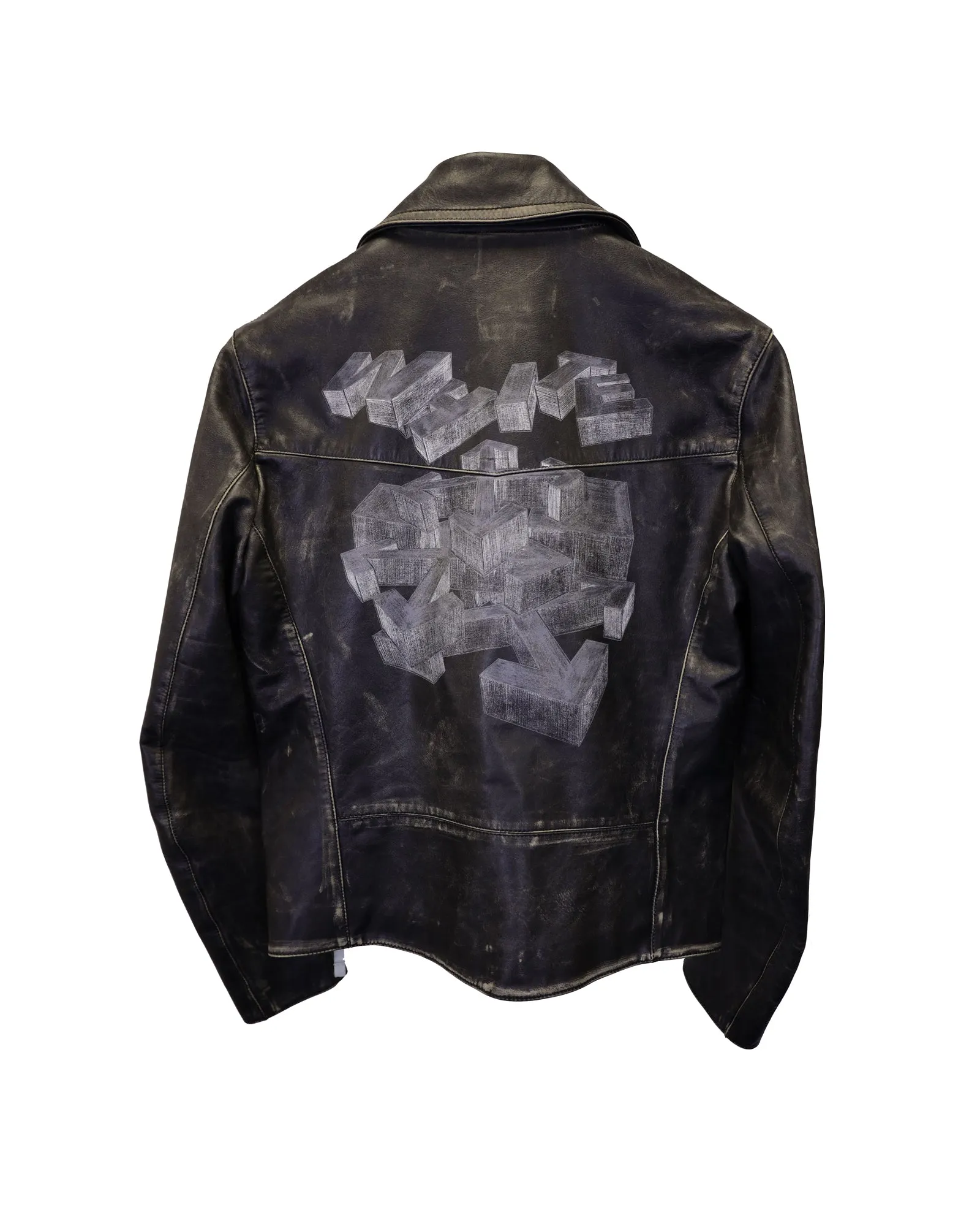 Off-White Vintage-Effect Biker Jacket in Black Leather