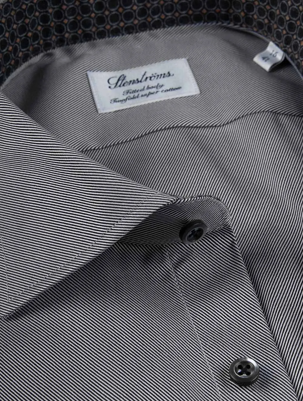 Paisley Contrast Twill Fitted Body Shirt Black