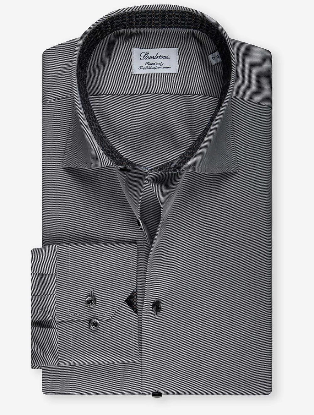 Paisley Contrast Twill Fitted Body Shirt Black