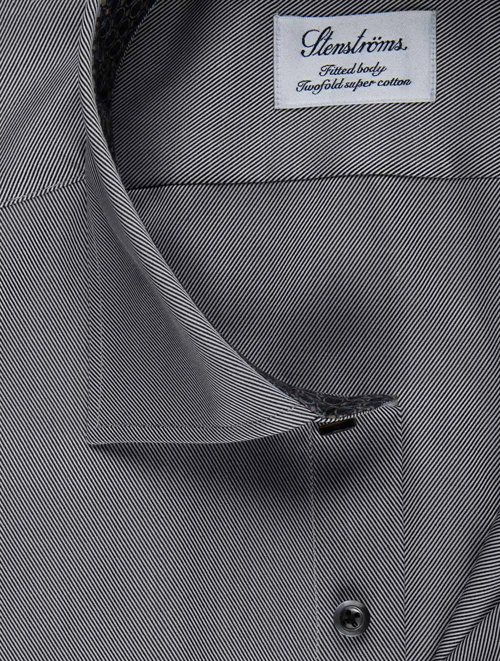 Paisley Contrast Twill Fitted Body Shirt Black