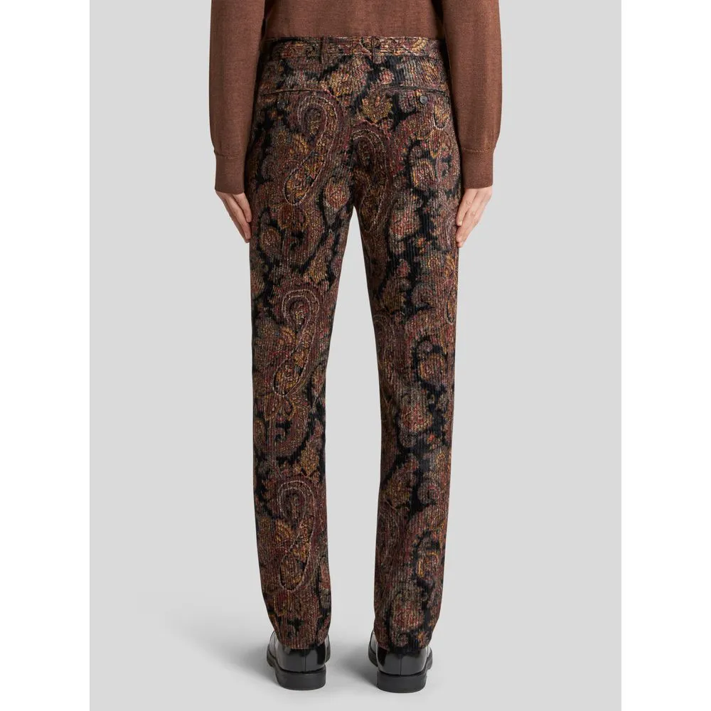 PRINTED RIBBED VELVET TROUSERS