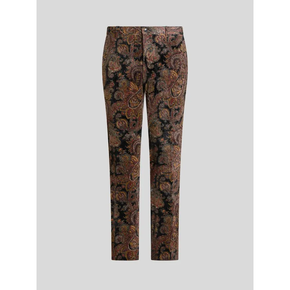 PRINTED RIBBED VELVET TROUSERS