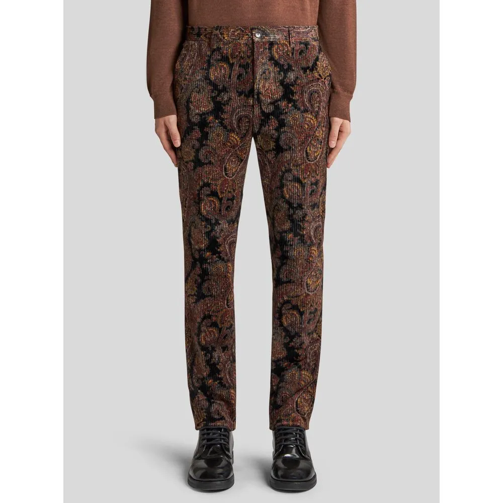 PRINTED RIBBED VELVET TROUSERS
