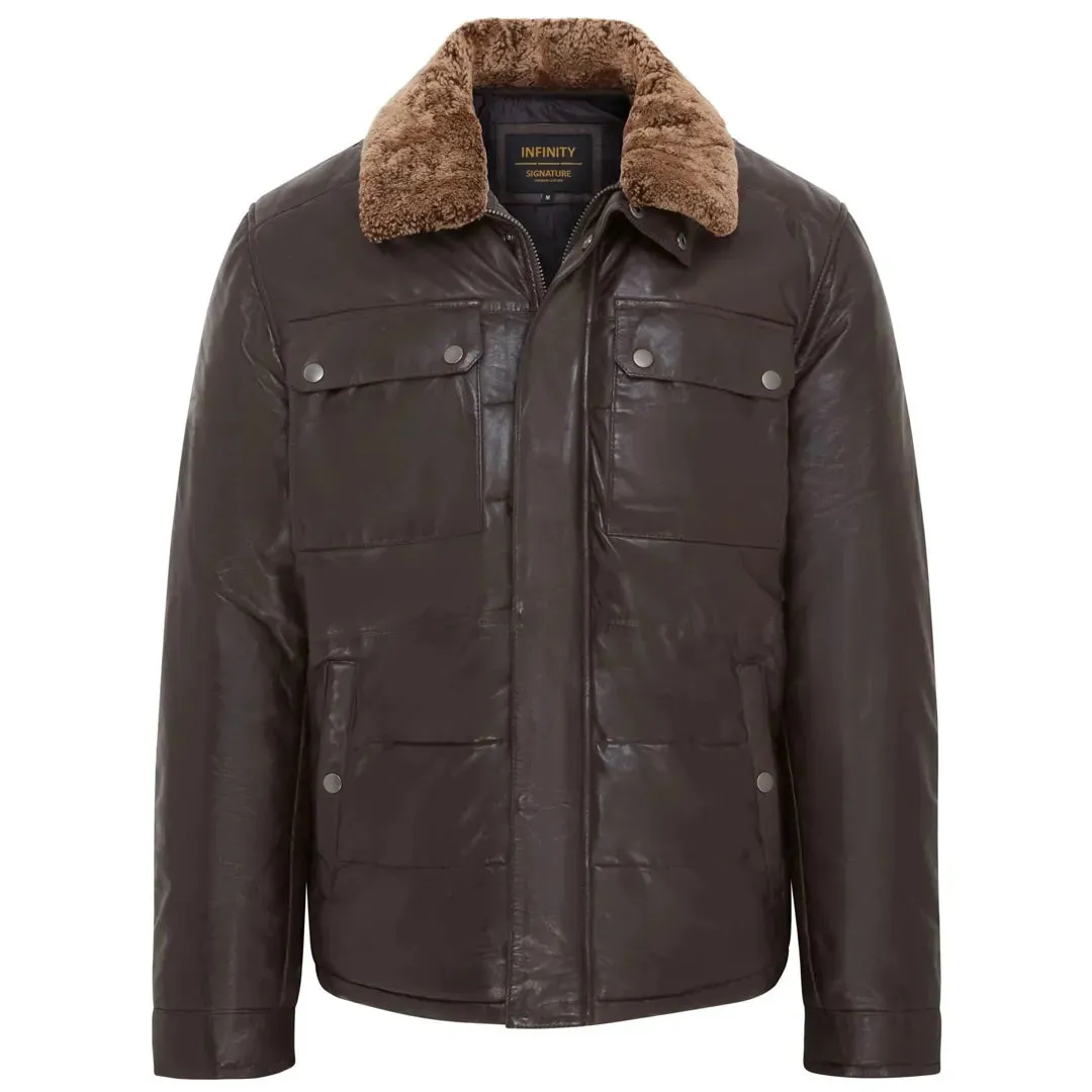 Quilted Faux Fur Collar Leather Jacket