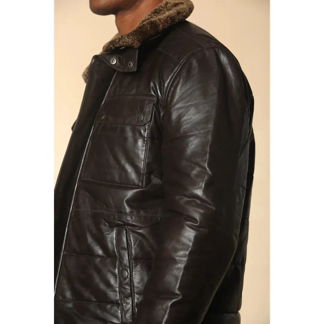Quilted Faux Fur Collar Leather Jacket