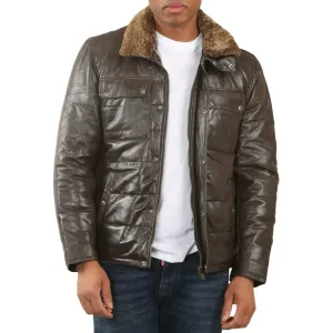 Quilted Faux Fur Collar Leather Jacket