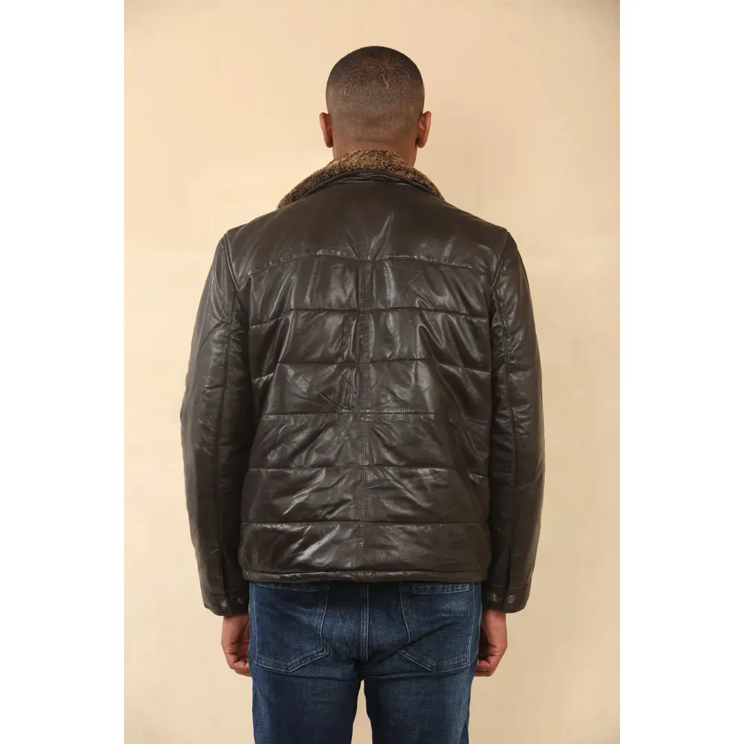 Quilted Faux Fur Collar Leather Jacket