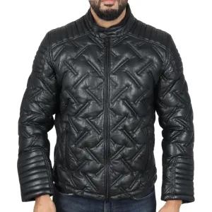 Quilted Puffer Padded Biker Real Leather Jacket