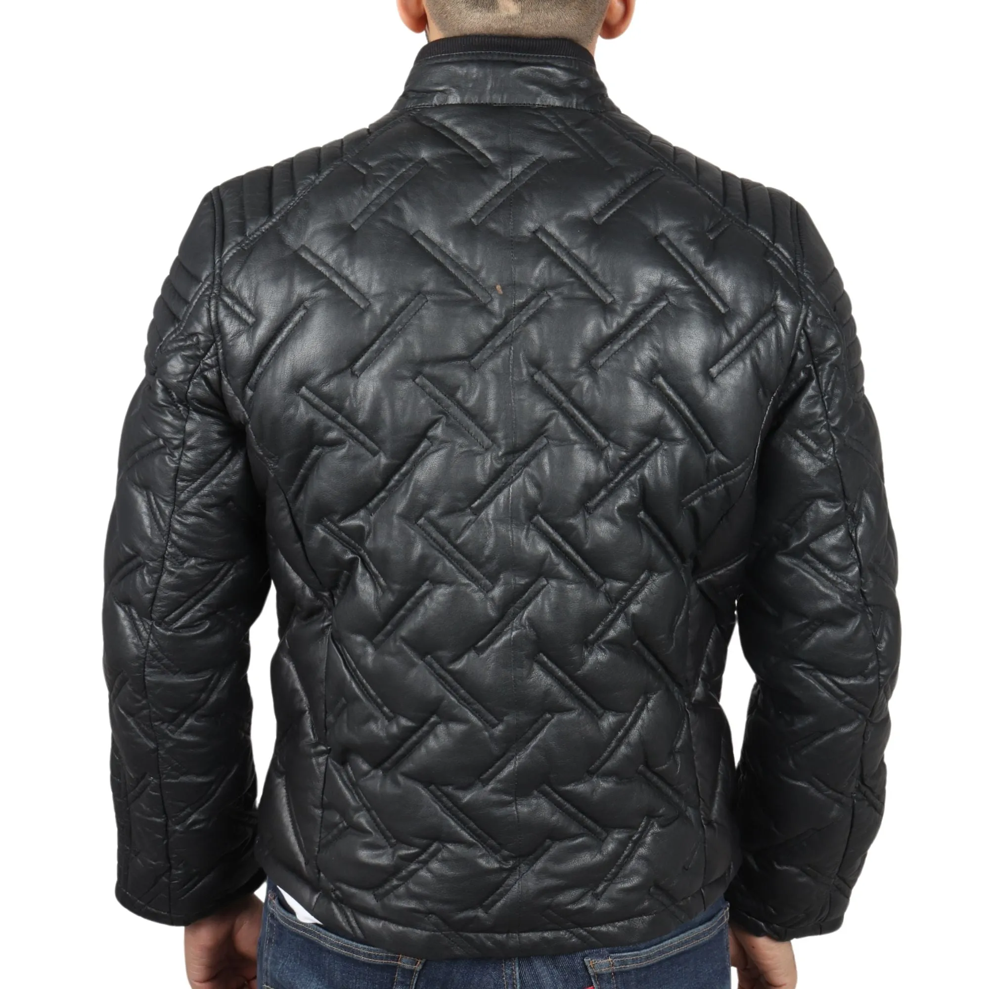 Quilted Puffer Padded Biker Real Leather Jacket