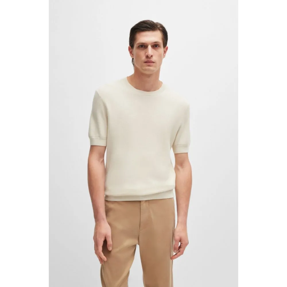Regular-fit sweater with short sleeves and logo flag