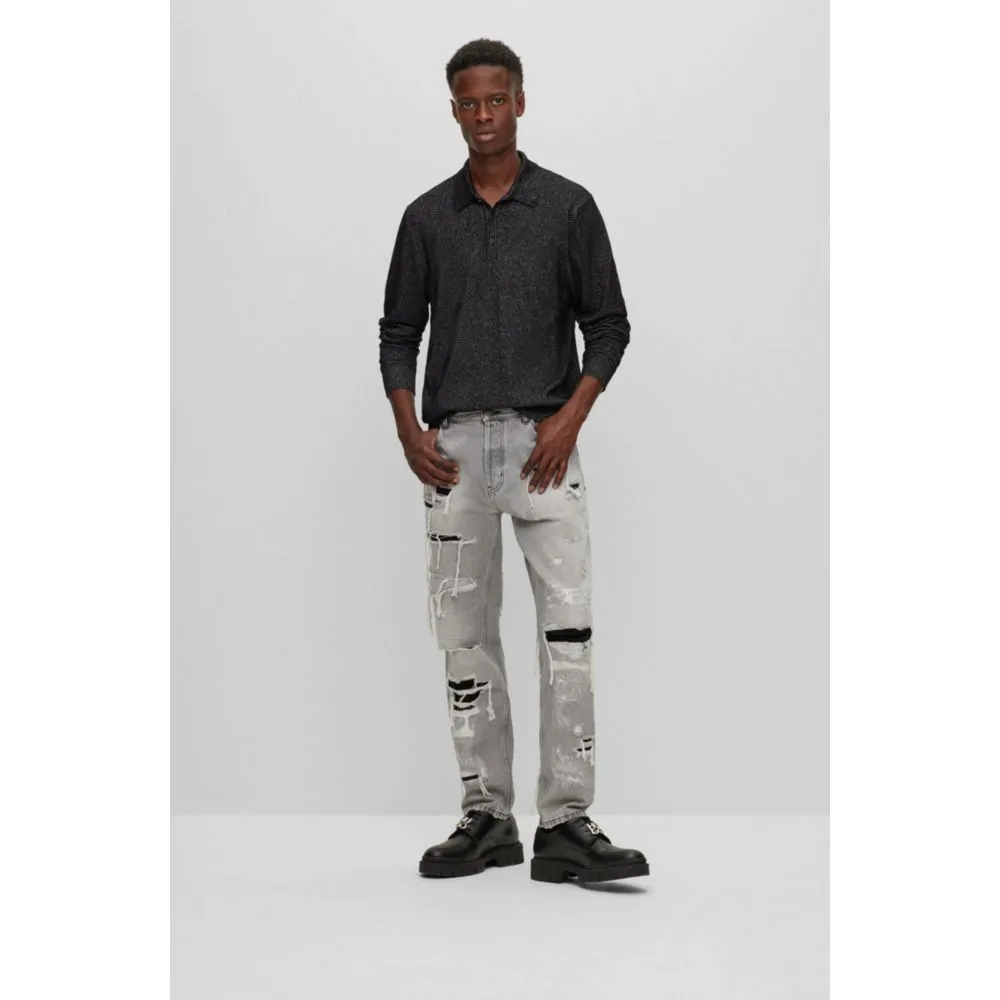 Relaxed-fit sparkle-effect polo sweater