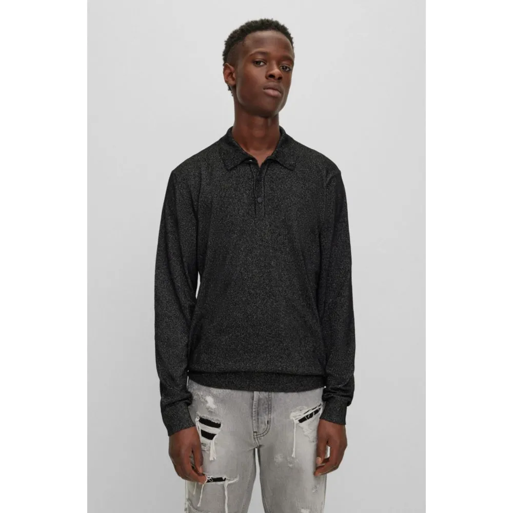 Relaxed-fit sparkle-effect polo sweater