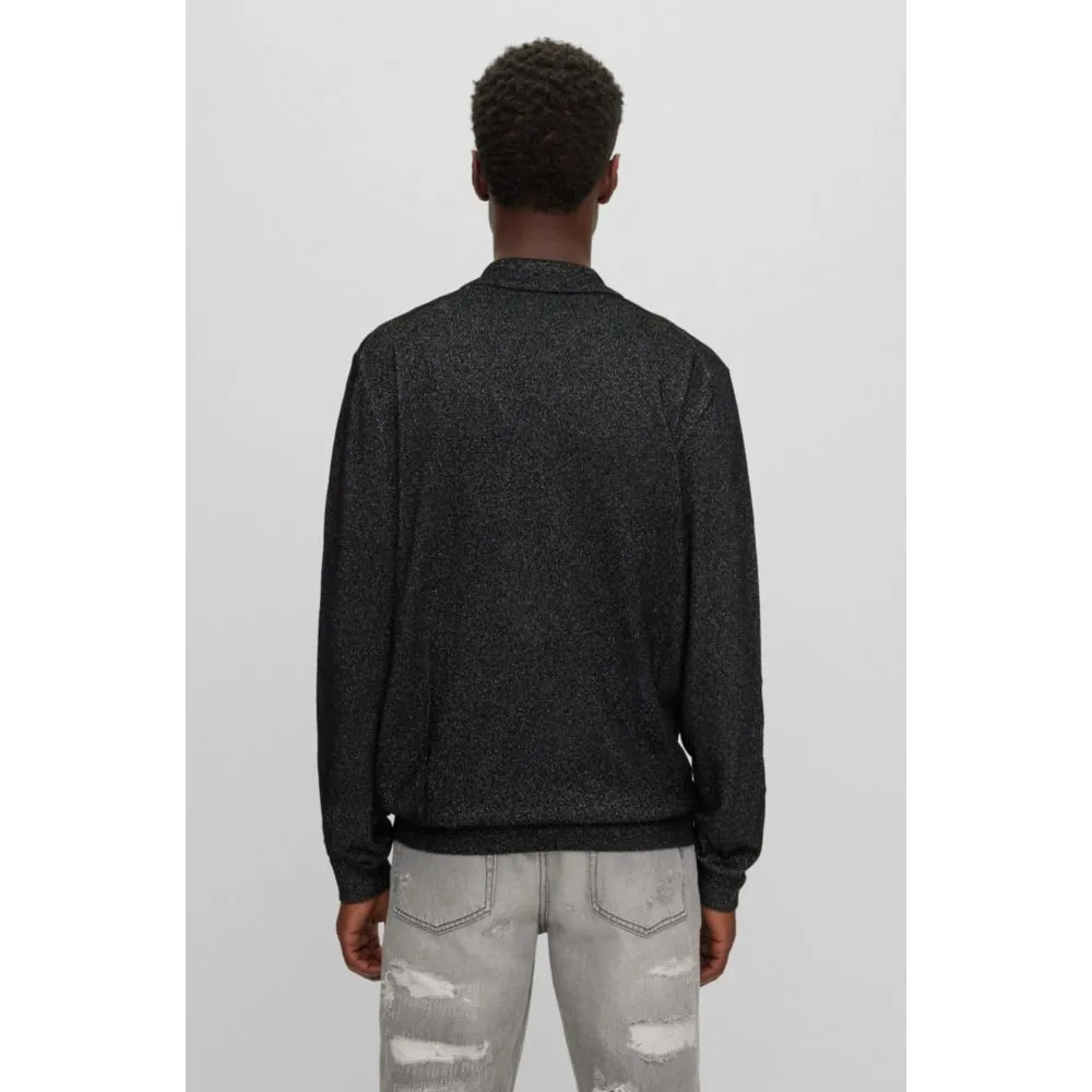 Relaxed-fit sparkle-effect polo sweater