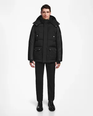 RICKY MEN'S QUILTED DOWN PARKA WITH HOOD WITH RECYCLED LEATHER SLEEVES