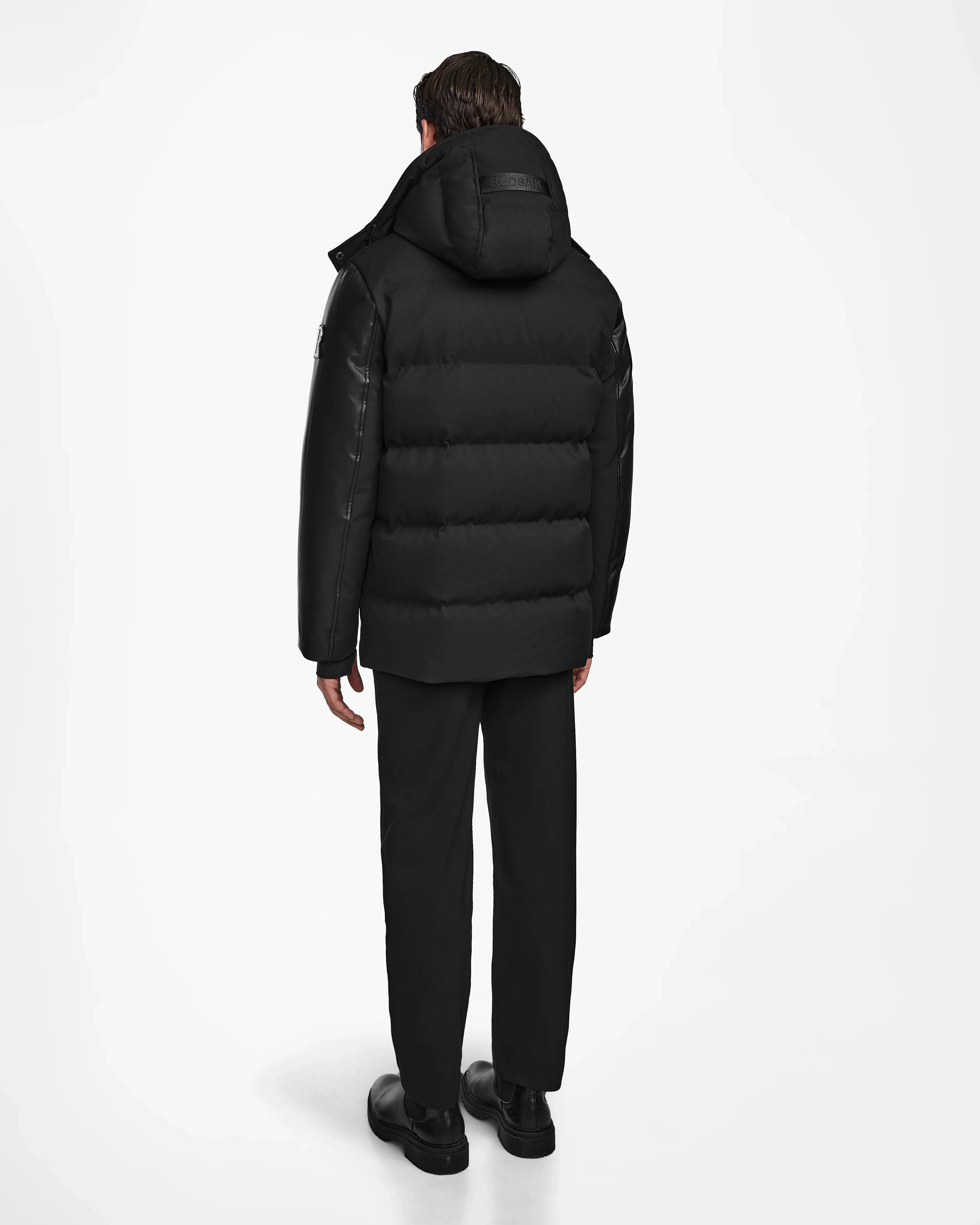 RICKY MEN'S QUILTED DOWN PARKA WITH HOOD WITH RECYCLED LEATHER SLEEVES