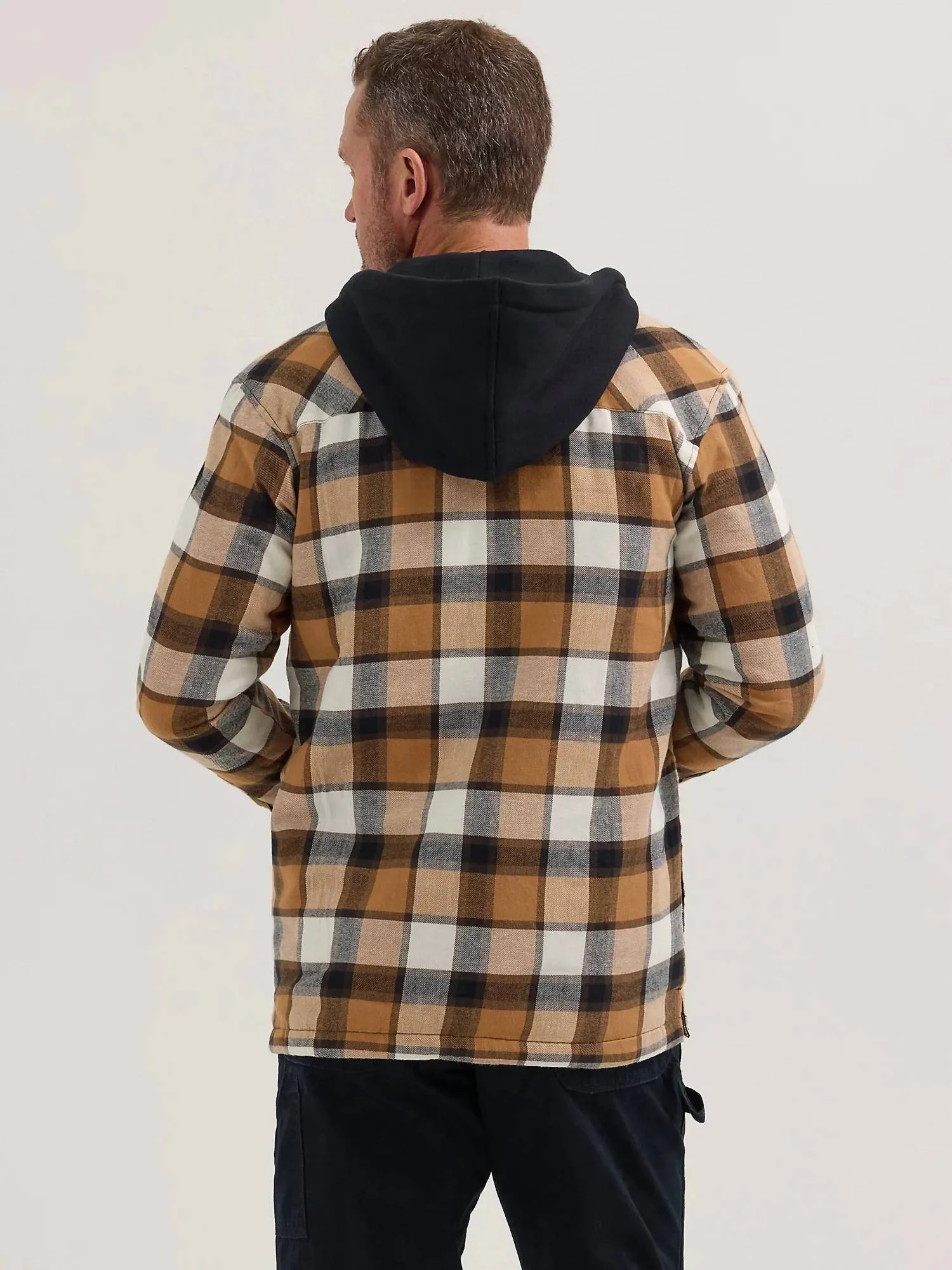 Riggs Workwear Hooded Flannel Jacket In Brown Plaid