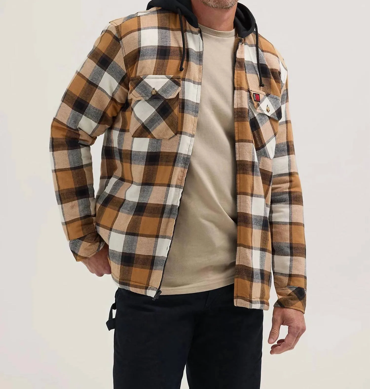 Riggs Workwear Hooded Flannel Jacket In Brown Plaid