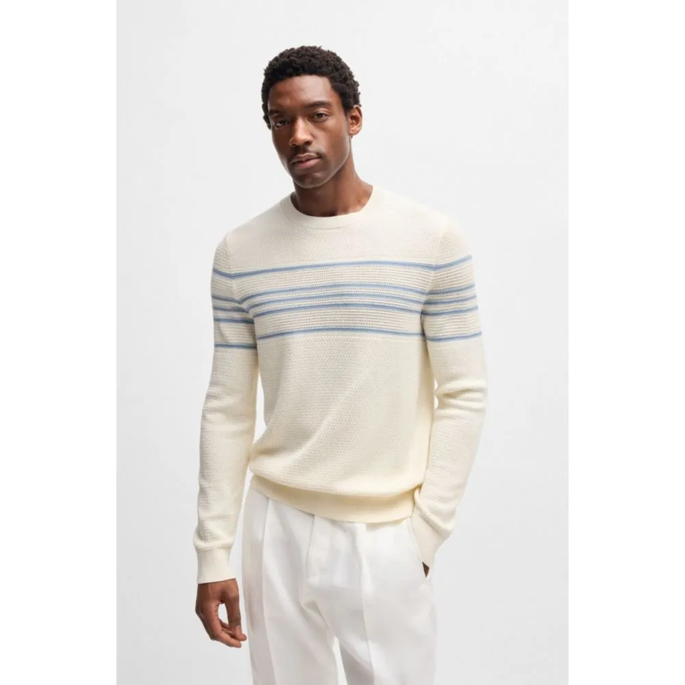 Silk-cotton sweater with knitted stripes