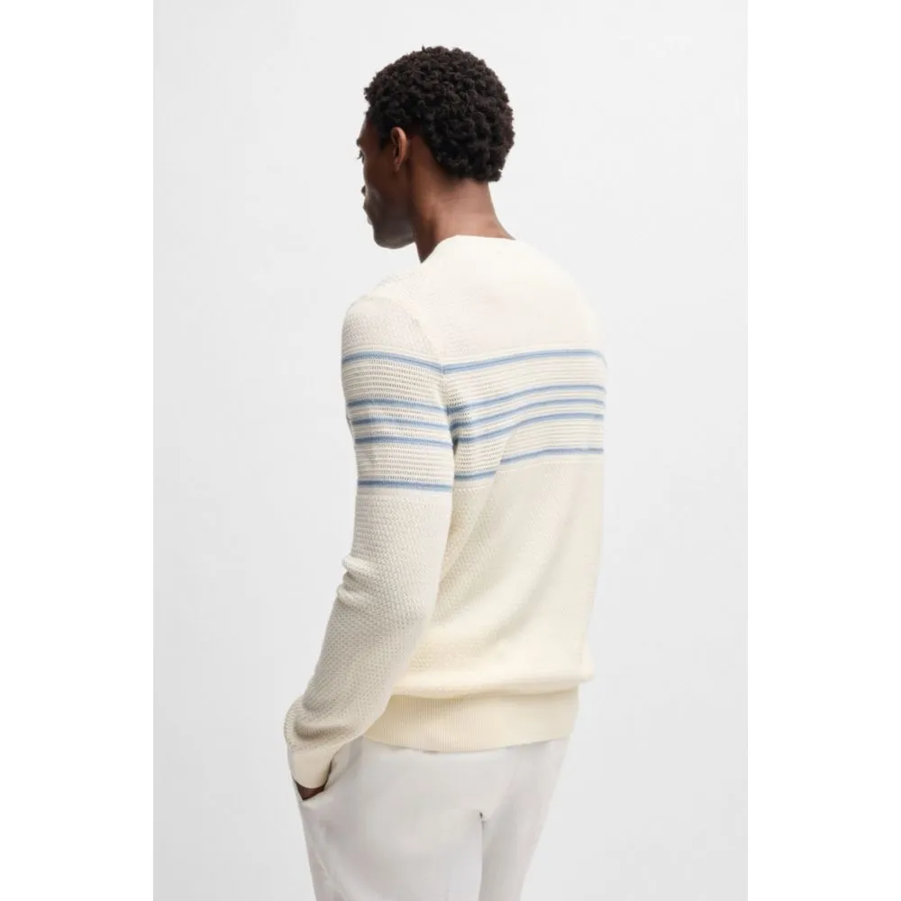 Silk-cotton sweater with knitted stripes