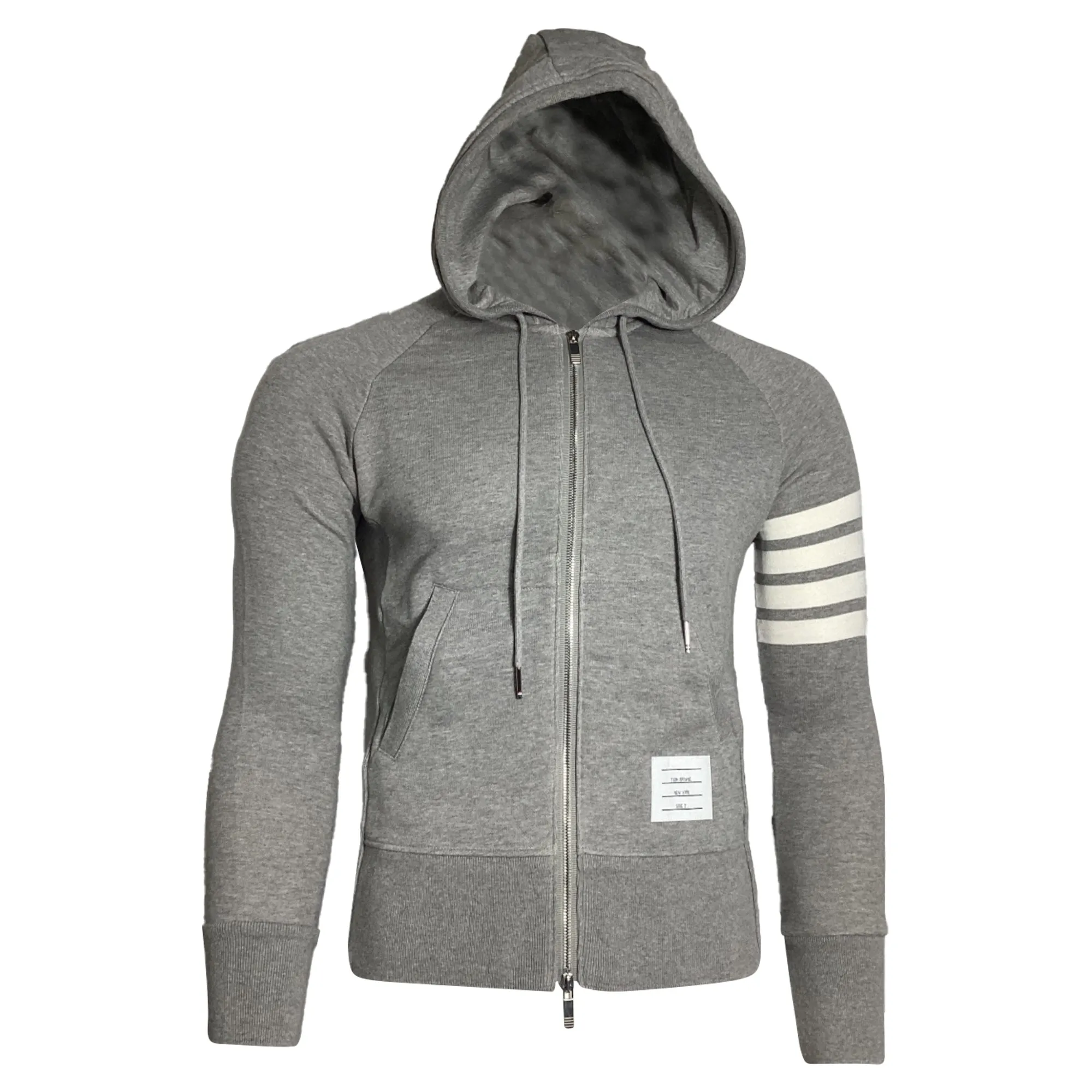 Thom Browne 4-Bar Loopback Zip Hoodie in Grey Cotton