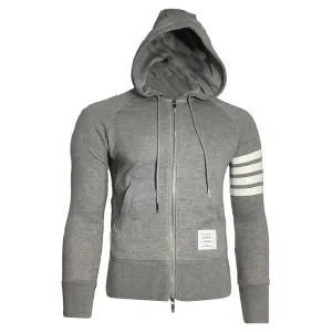 Thom Browne 4-Bar Loopback Zip Hoodie in Grey Cotton