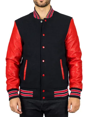 Varsity Bomber Jacket Wool Body Real Leather Sleeves College Baseball Coat