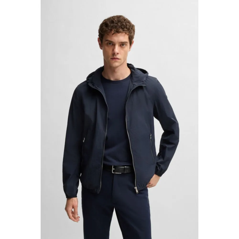 Water-repellent jacket in crinkle fabric with adjustable hood
