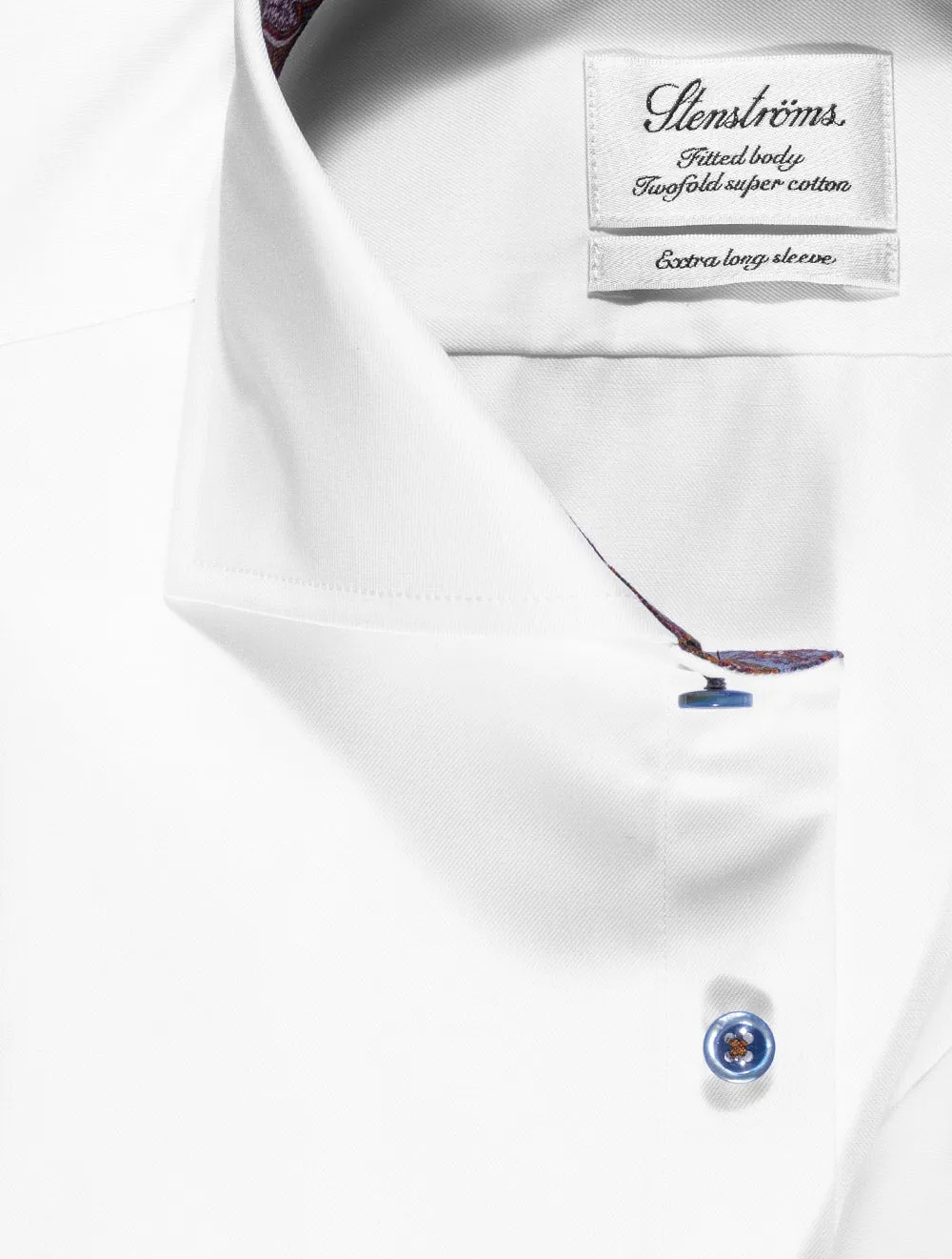 White Extra Long Sleeve Inlay Fitted Shirt