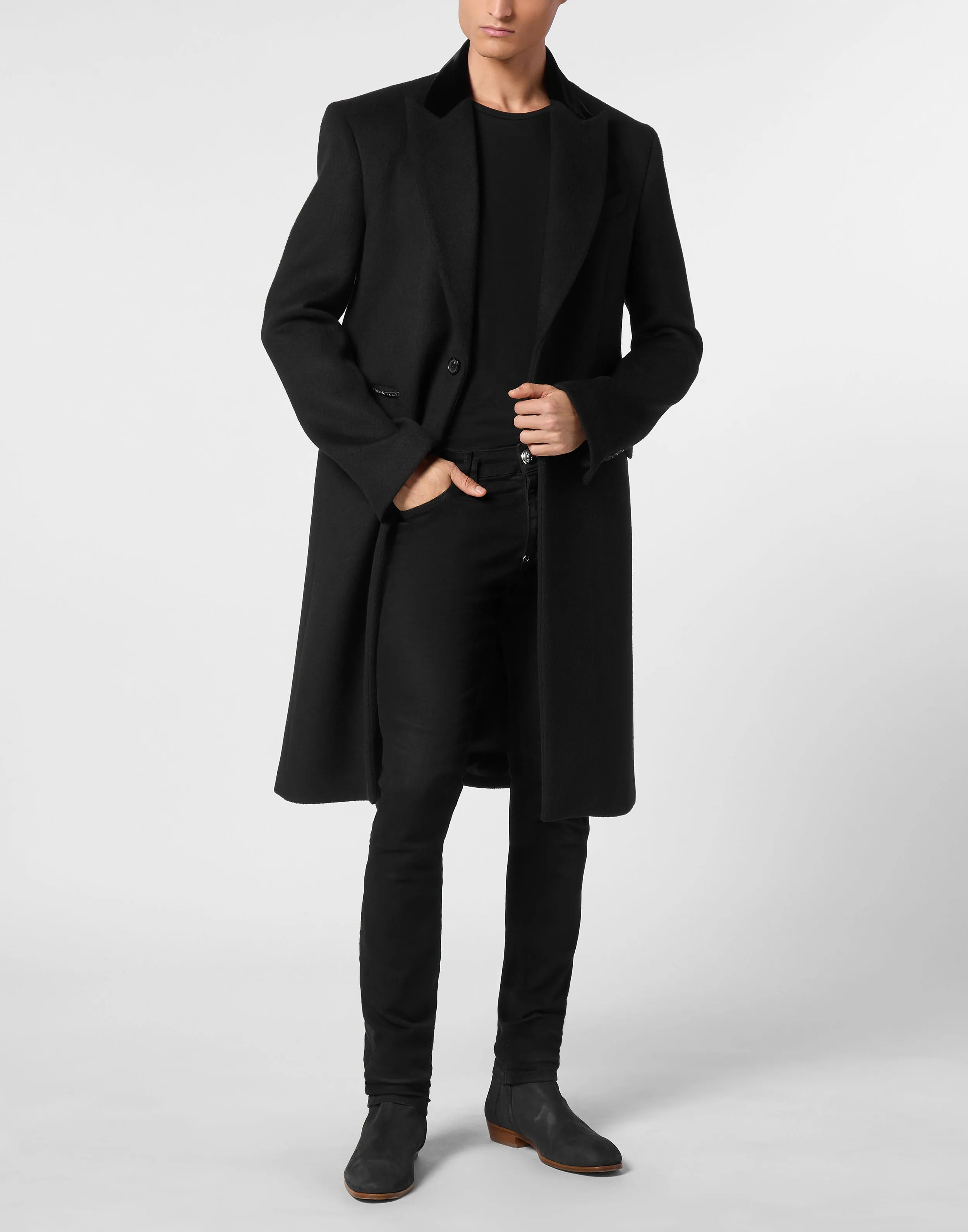 Wool Coat Long Skull&amp;Bones