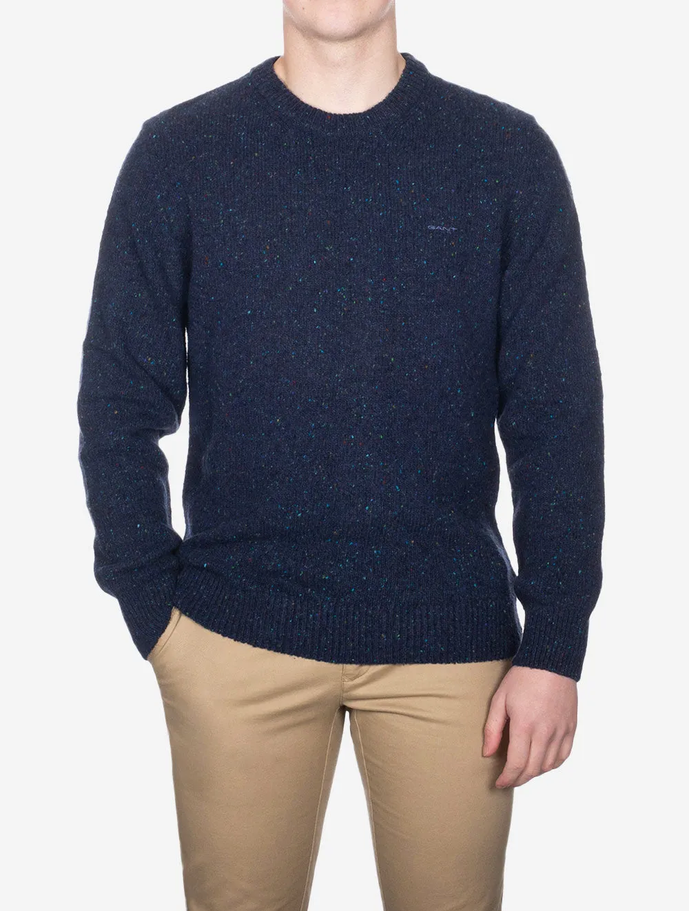 Wool Neps Crew Neck Evening Blue